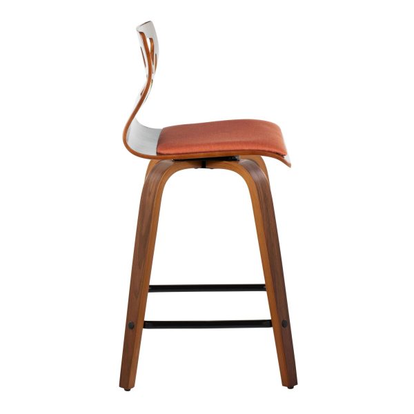 Folia 24 Orange Mid Century Modern Swivel Counter Stools Set of 2 6