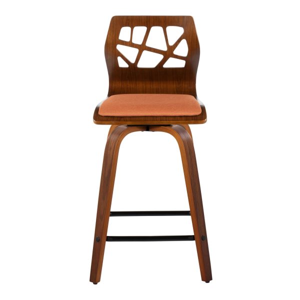 Folia 24 Orange Mid Century Modern Swivel Counter Stools Set of 2 9