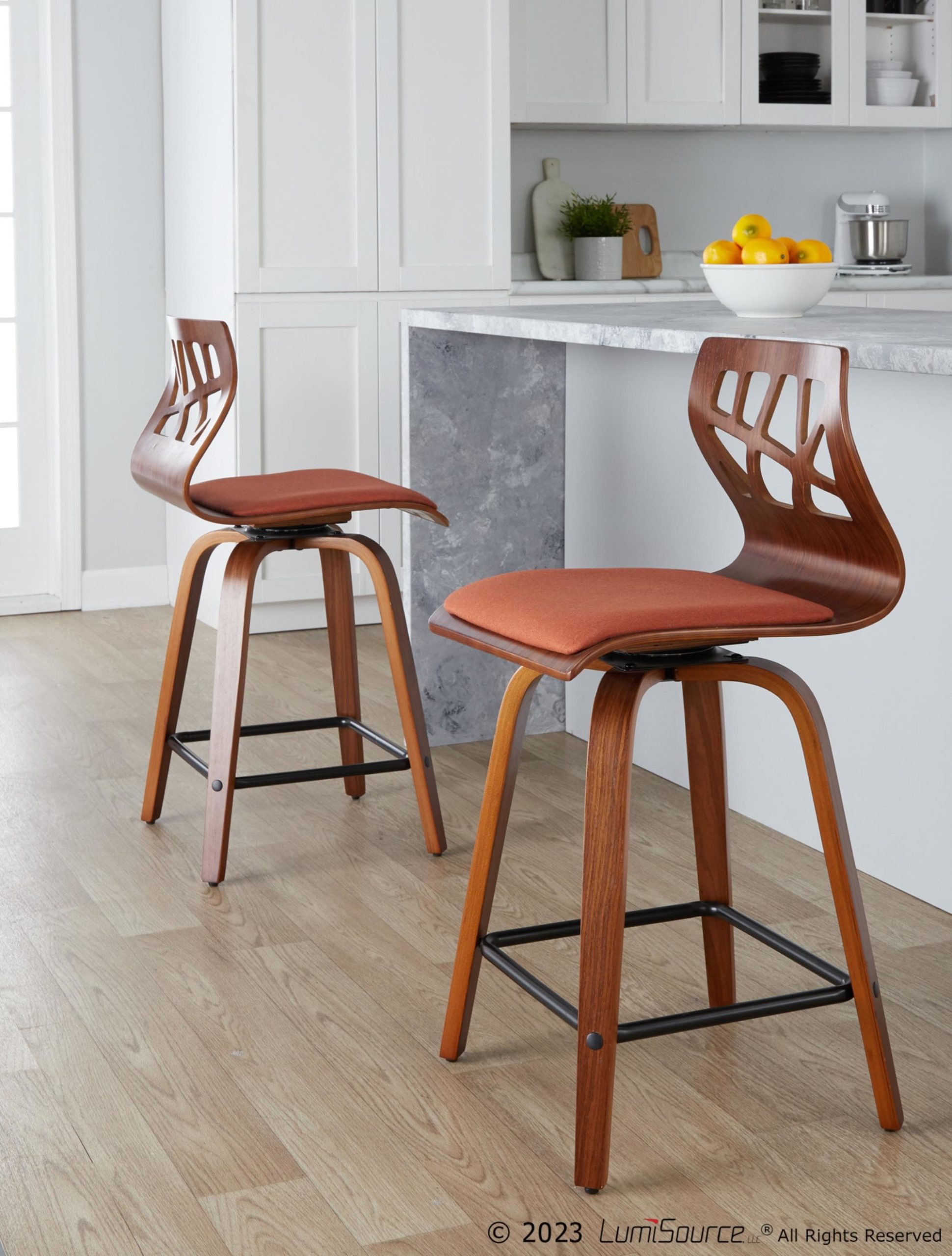 Folia 24 Orange Mid-Century Modern Swivel Counter Stools (Set of 2) 1 Folia 24 Orange Mid-Century Modern Swivel Counter Stools (Set of 2)