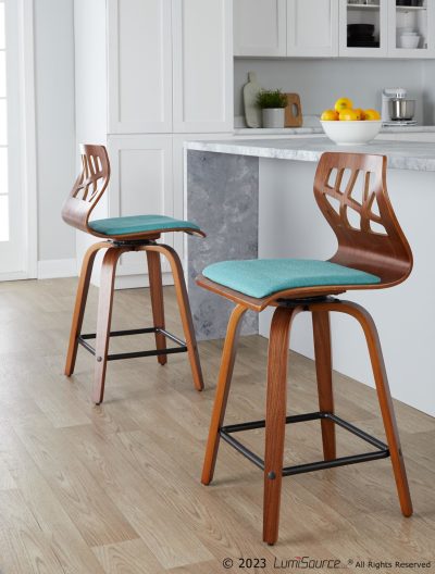 Folia 24 Teal Swivel Mid-Century Counter Stools (Set of 2)