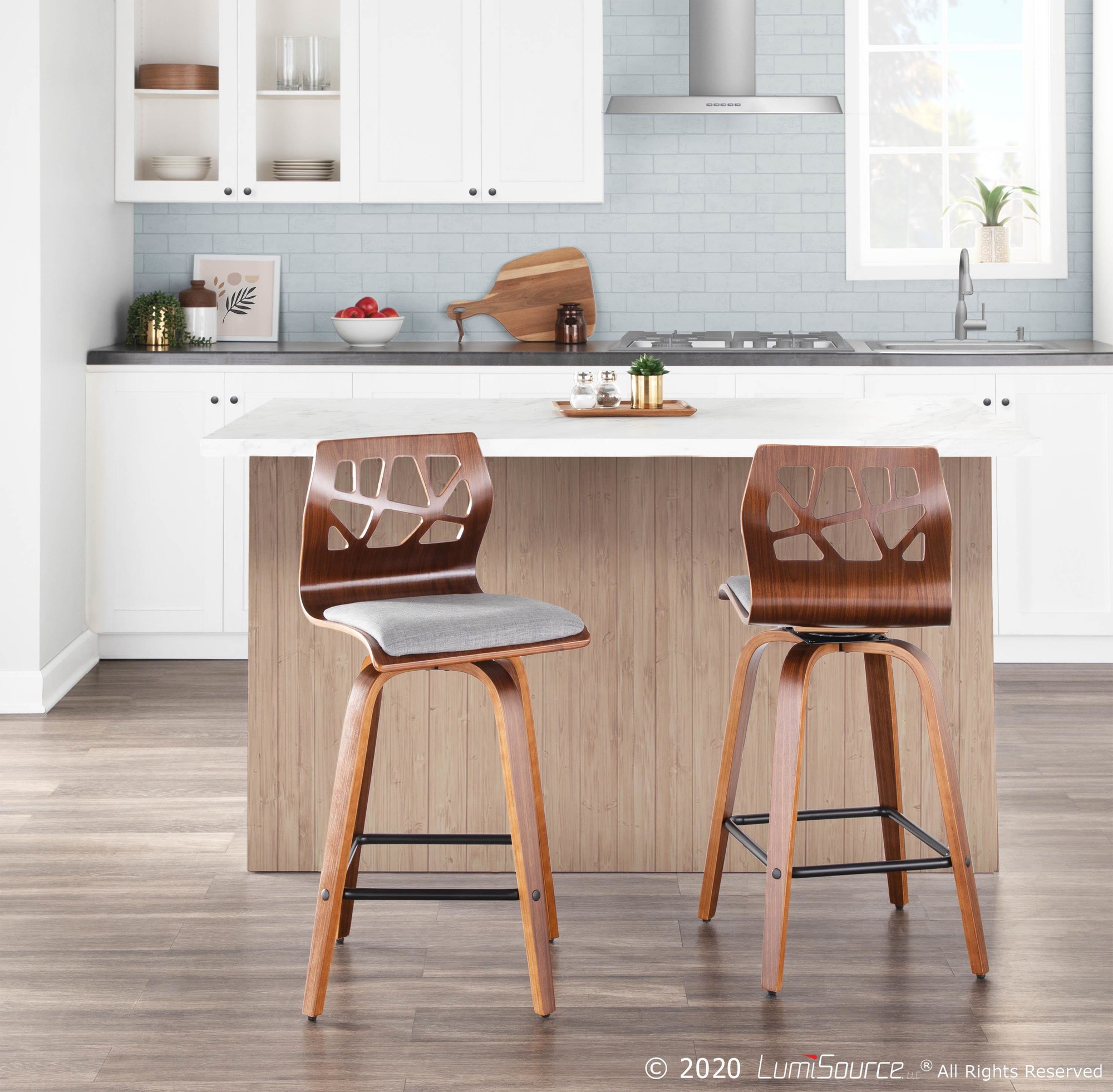 Folia 26-Inch Mid-Century Modern Light Grey Counter Stools (Set of 2) 2 Folia 26-Inch Mid-Century Modern Light Grey Counter Stools (Set of 2) - Image 2