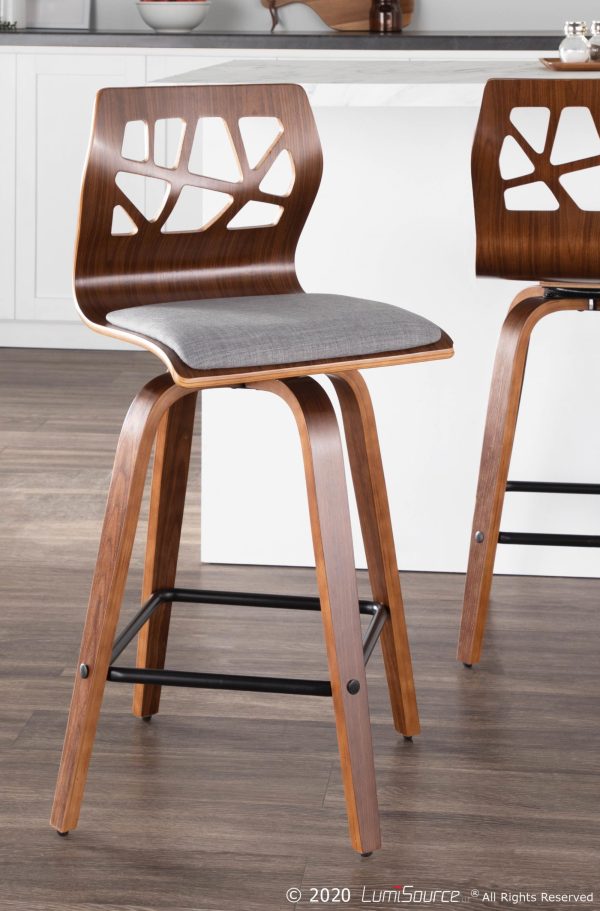 Folia 26 Inch Mid Century Modern Light Grey Counter Stools Set of 2 2