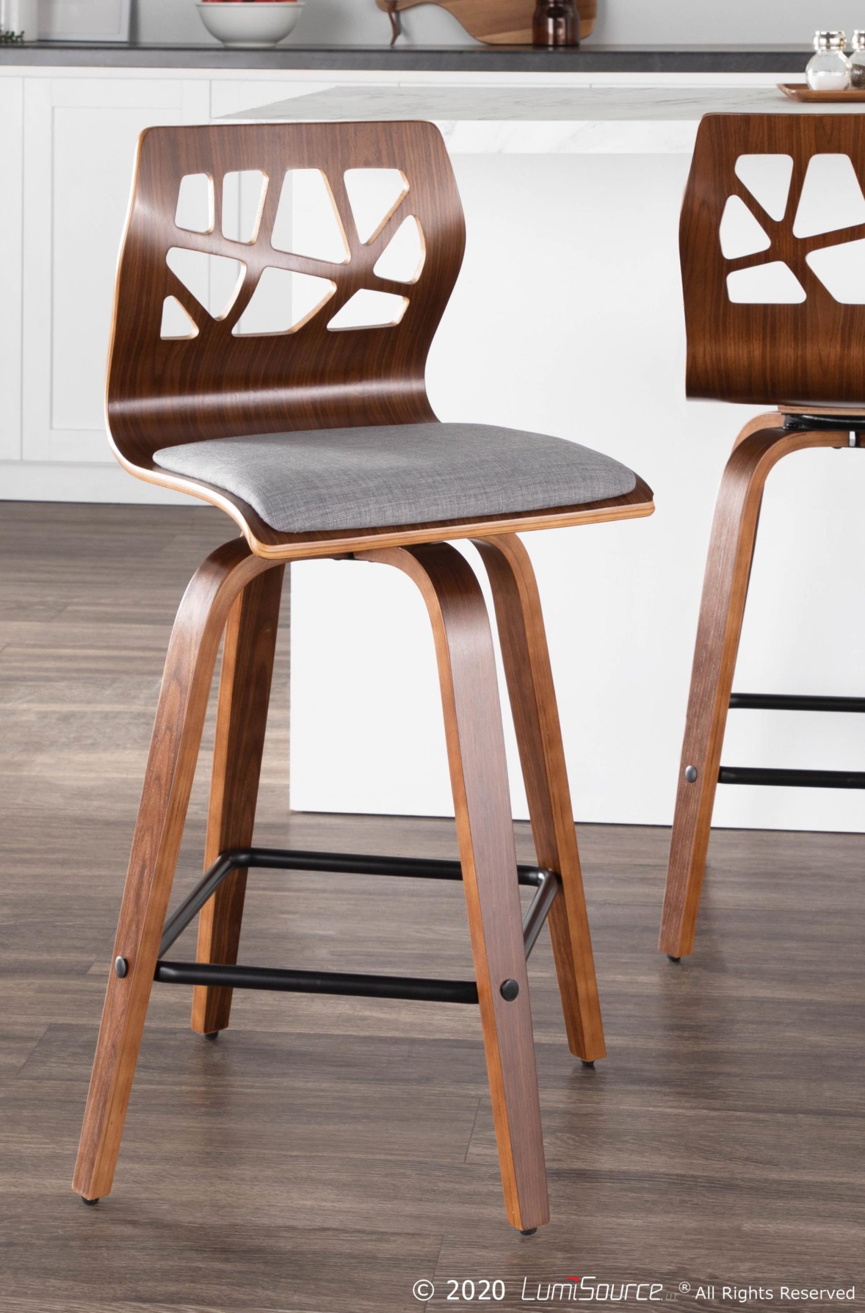 Folia 26-Inch Mid-Century Modern Light Grey Counter Stools (Set of 2) 3 Folia 26-Inch Mid-Century Modern Light Grey Counter Stools (Set of 2) - Image 3