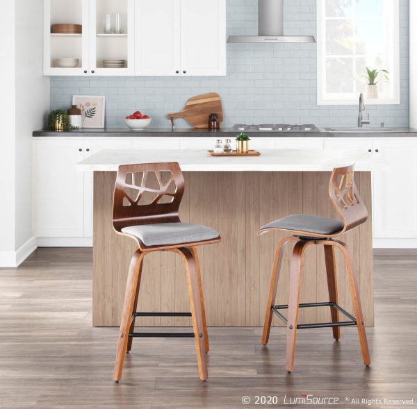 Folia 26 Inch Mid Century Modern Light Grey Counter Stools Set of 2