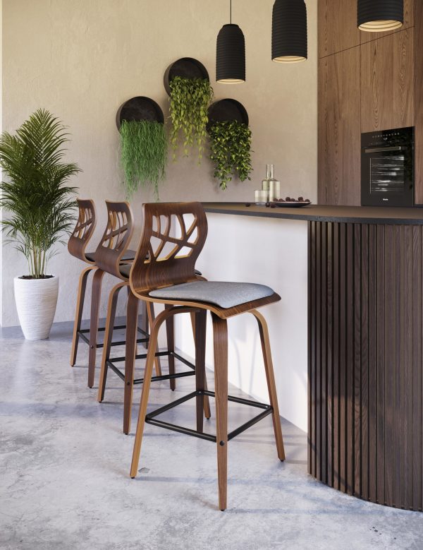 Folia 26 Inch Mid Century Modern Light Grey Counter Stools Set of 2 7