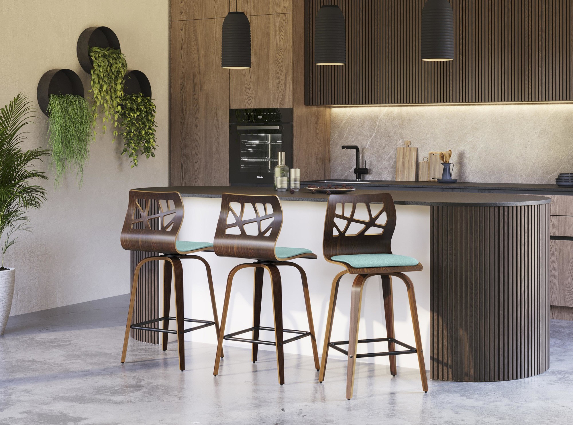 Folia 26-Inch Mid-Century Modern Teal Swivel Counter Stools (Set of 2) 7 Folia 26-Inch Mid-Century Modern Teal Swivel Counter Stools (Set of 2) - Image 7