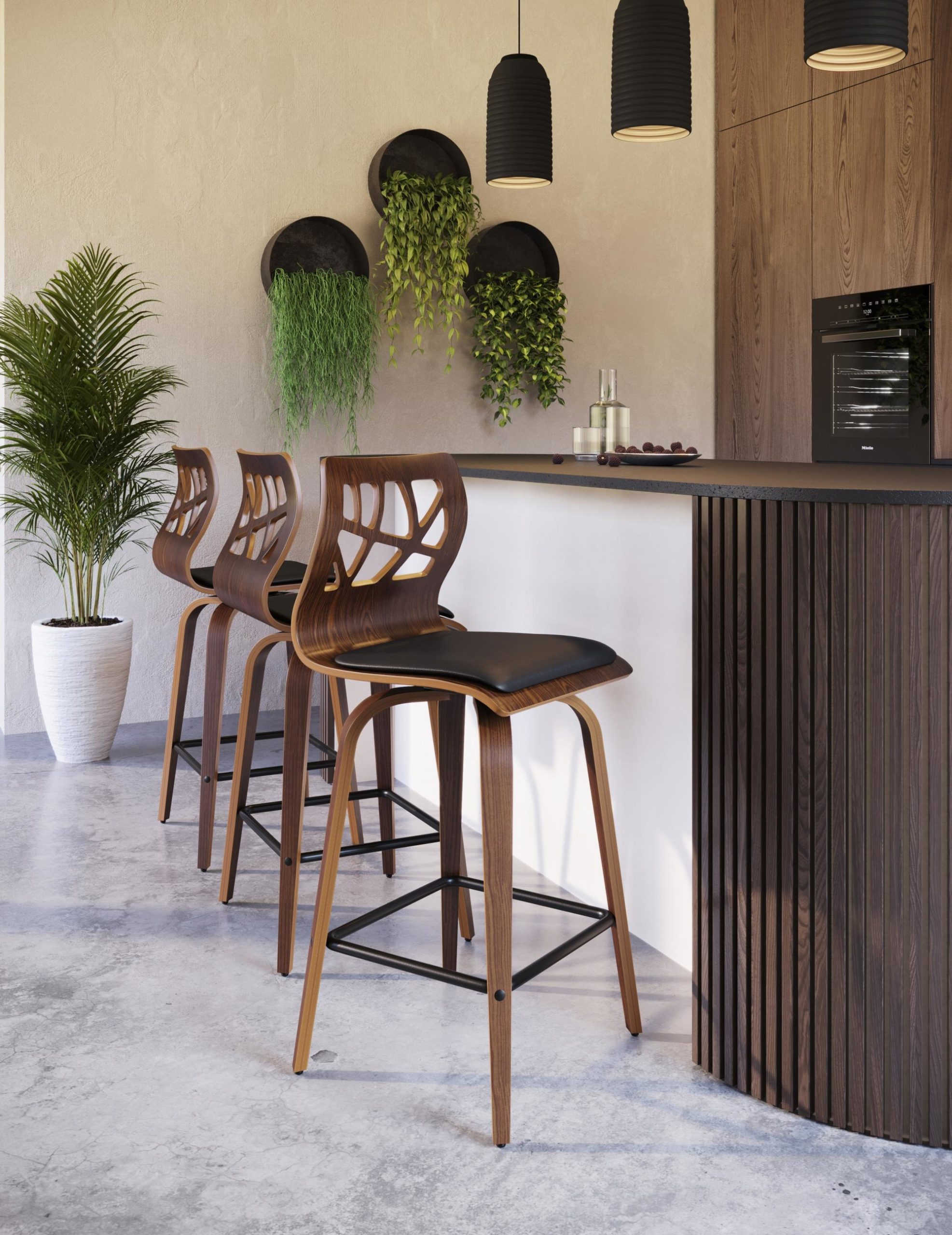 Folia 26-Inch Walnut Mid-Century Modern Swivel Counter Stools (Set of 2) 2 Folia 26-Inch Walnut Mid-Century Modern Swivel Counter Stools (Set of 2) - Image 2