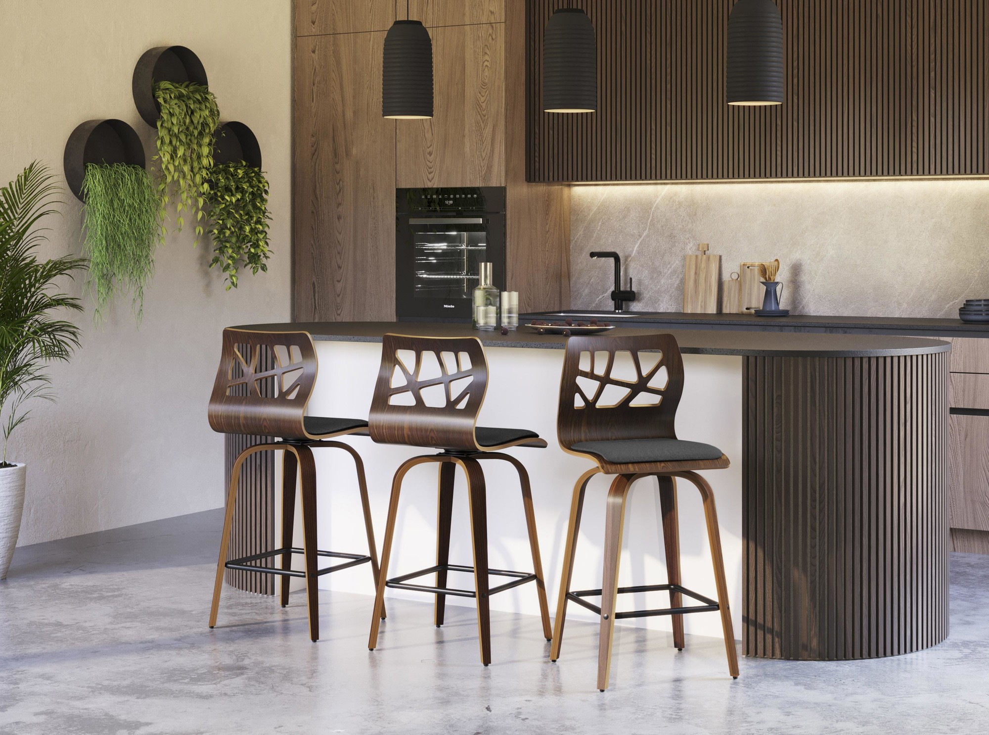 Folia 26-Inch Walnut Mid-Century Modern Swivel Counter Stools (Set of 2) 3 Folia 26-Inch Walnut Mid-Century Modern Swivel Counter Stools (Set of 2) - Image 3