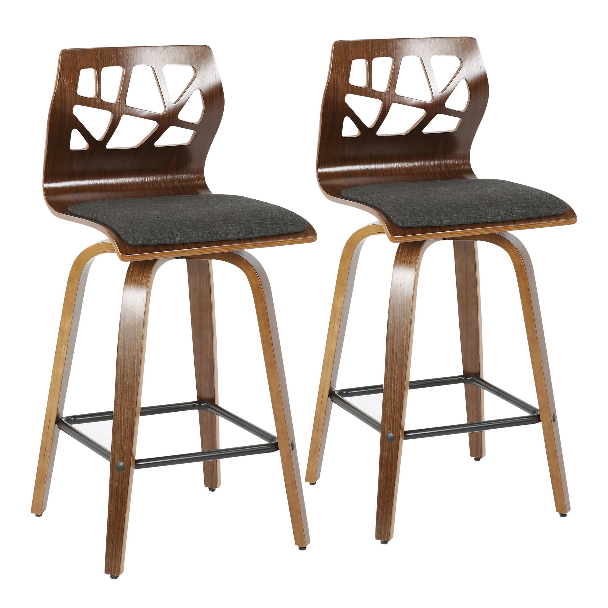 Folia 26-Inch Walnut Mid-Century Modern Swivel Counter Stools (Set of 2) 4 Folia 26-Inch Walnut Mid-Century Modern Swivel Counter Stools (Set of 2) - Image 4