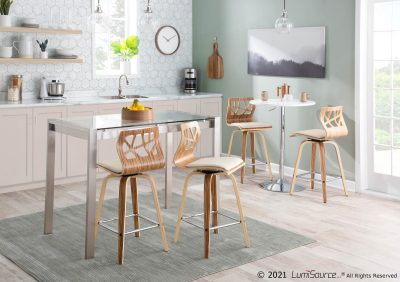 Folia 26-Inch Zebra Wood Cream Mid-Century Modern Counter Stools (Set of 2)