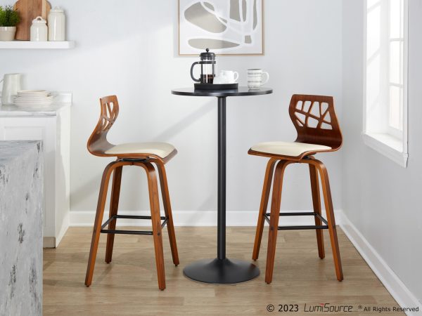 Folia 30 Cream Faux Leather Mid Century Barstools Set of 2 1