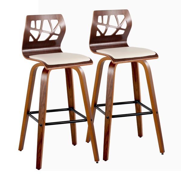 Folia 30 Cream Faux Leather Mid Century Barstools Set of 2 4