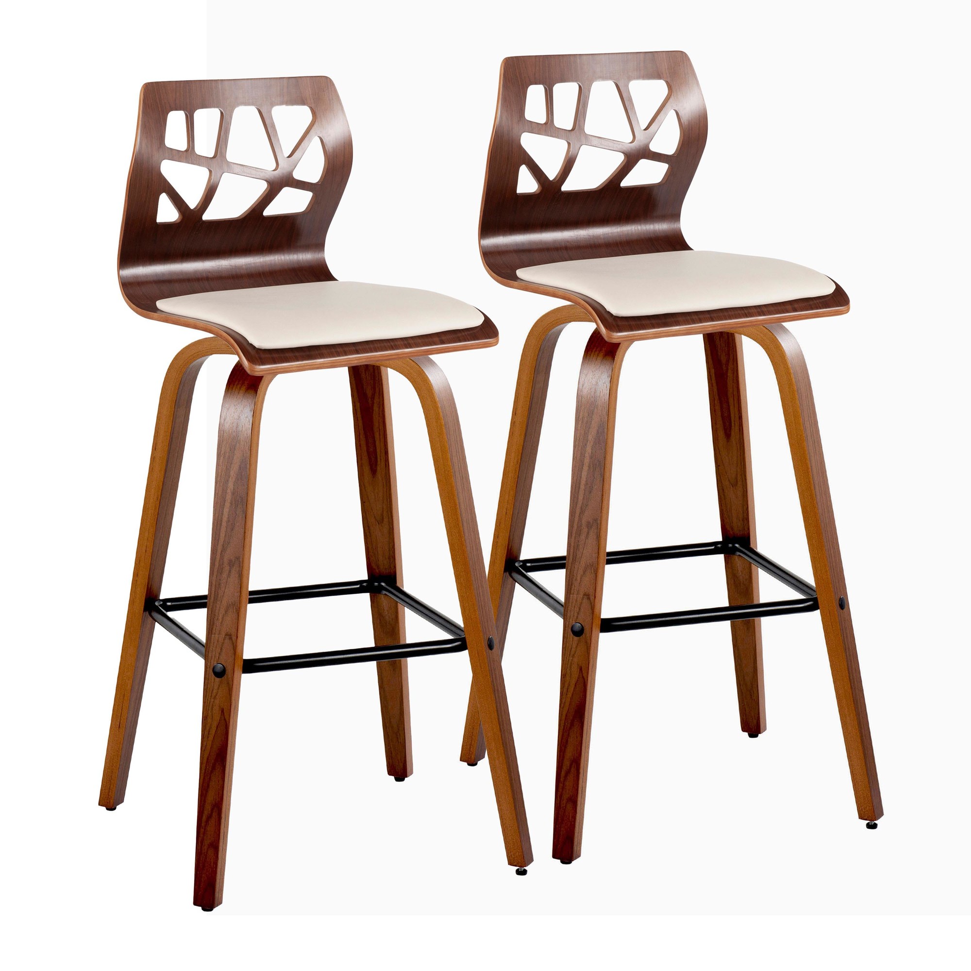 Folia 30 Cream Faux Leather Mid-Century Barstools (Set of 2) 5 Folia 30 Cream Faux Leather Mid-Century Barstools (Set of 2) - Image 5