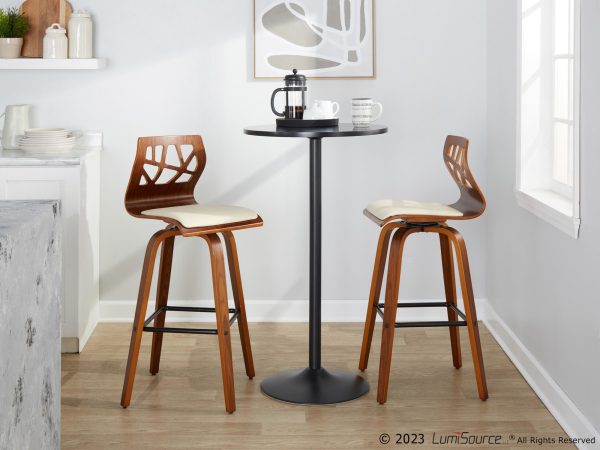 Folia 30 Cream Faux Leather Mid Century Barstools Set of 2