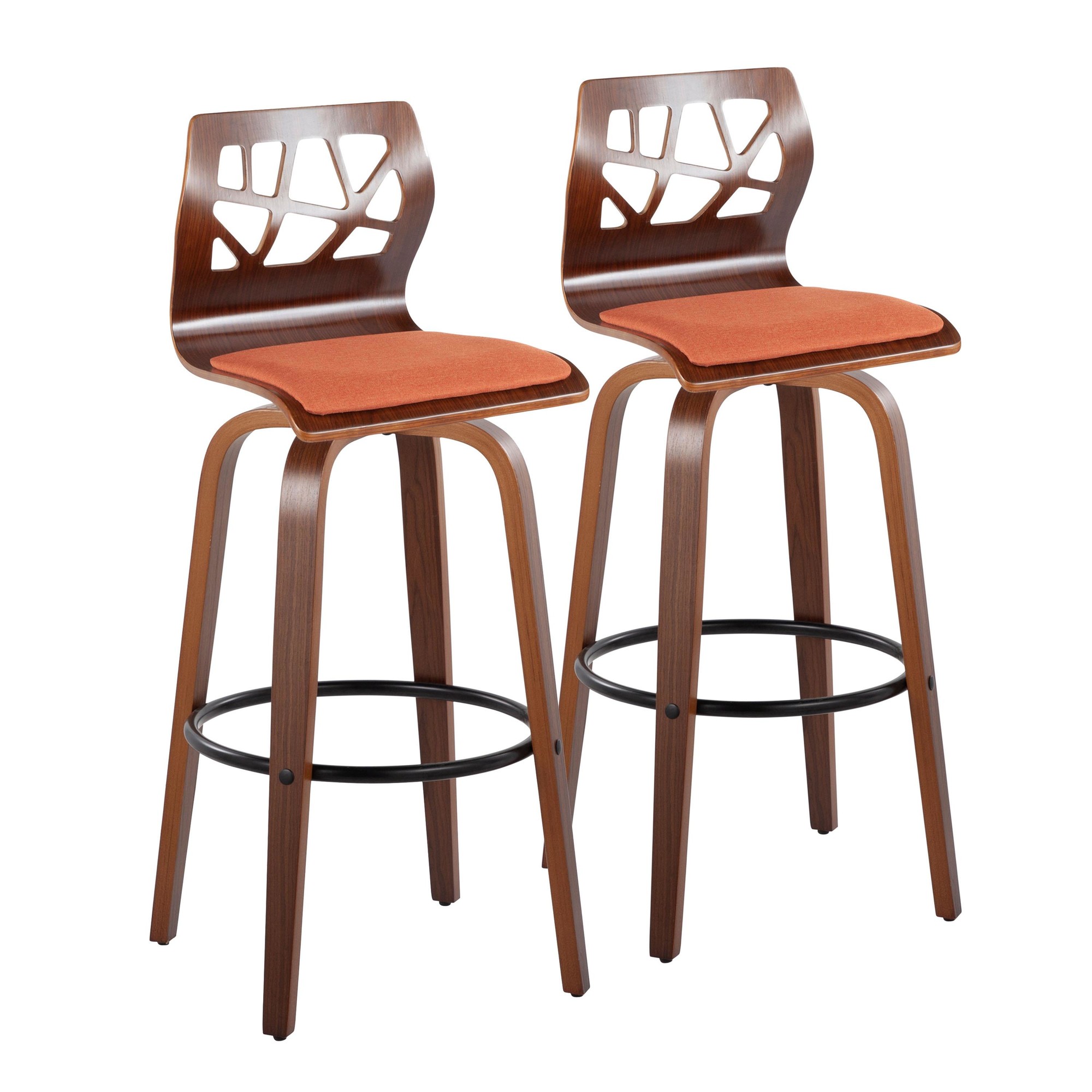 Folia 30 Mid-Century Modern Orange Swivel Barstool (Set of 2) 2 Folia 30 Mid-Century Modern Orange Swivel Barstool (Set of 2) - Image 2
