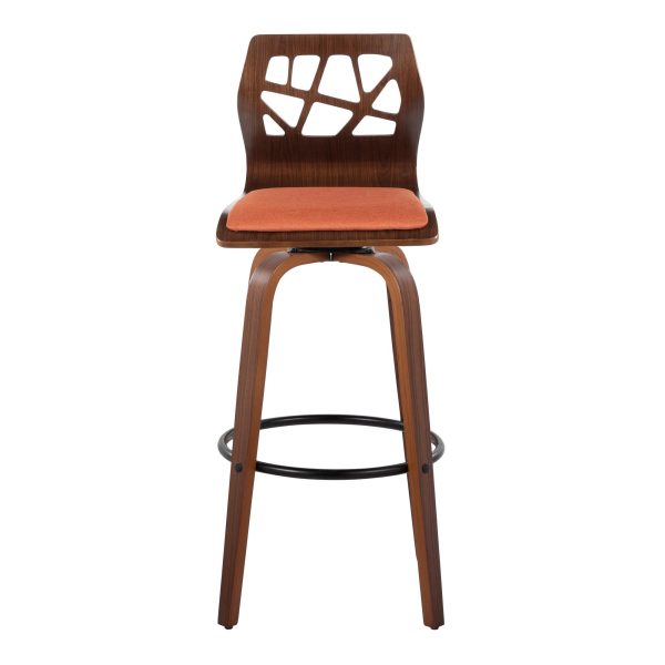 Folia 30 Mid Century Modern Orange Swivel Barstool Set of 2 6