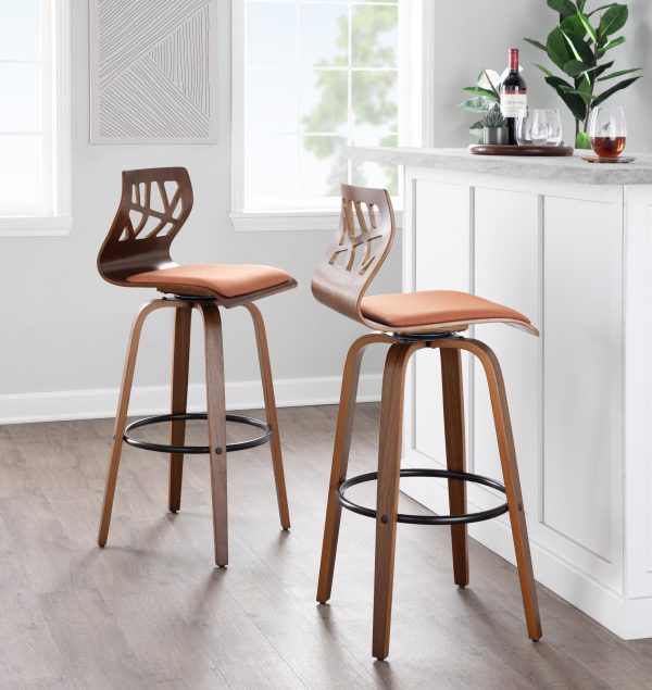 Folia 30 Mid Century Modern Orange Swivel Barstool Set of 2