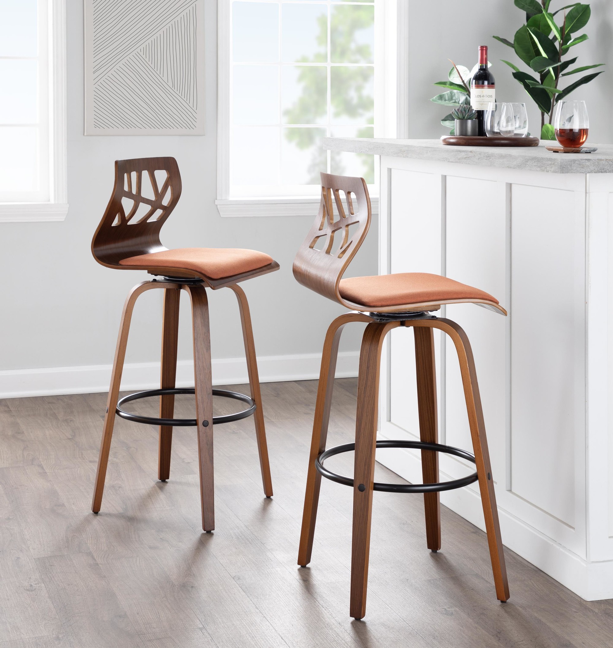 Folia 30 Mid-Century Modern Orange Swivel Barstool (Set of 2) 1 Folia 30 Mid-Century Modern Orange Swivel Barstool (Set of 2)