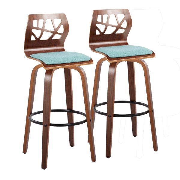 Folia 30 Mid Century Modern Swivel Barstool Walnut Teal Set of 2 Set of 2 1