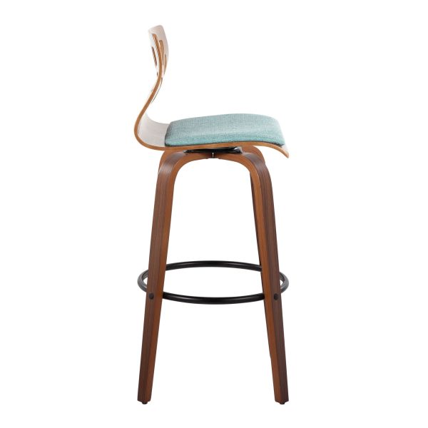 Folia 30 Mid Century Modern Swivel Barstool Walnut Teal Set of 2 Set of 2 3