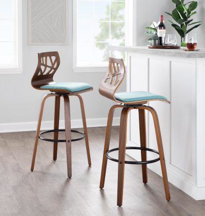 Folia 30" Mid-Century Modern Swivel Barstool Walnut Teal (Set of 2) (Set of 2)