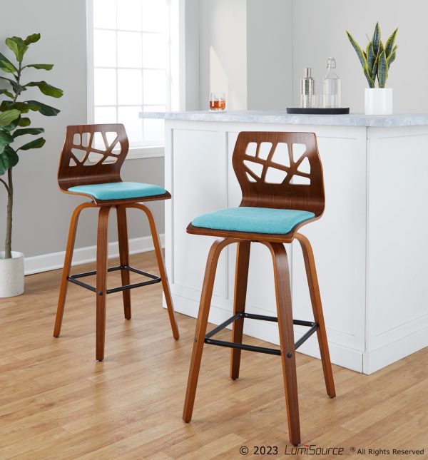Folia 30 Mid Century Swivel Barstool Teal Walnut Set of 2 Set of 2 1