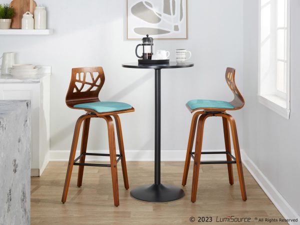 Folia 30 Mid Century Swivel Barstool Teal Walnut Set of 2 Set of 2 2