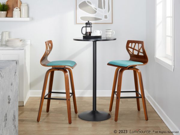 Folia 30 Mid Century Swivel Barstool Teal Walnut Set of 2 Set of 2 3