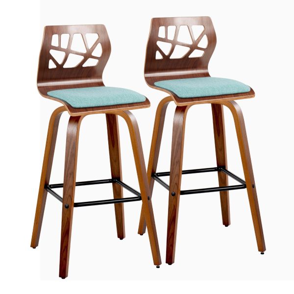 Folia 30 Mid Century Swivel Barstool Teal Walnut Set of 2 Set of 2 4