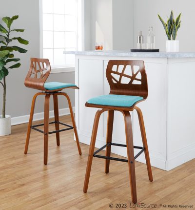 Folia 30" Mid-Century Swivel Barstool Teal Walnut (Set of 2) (Set of 2)