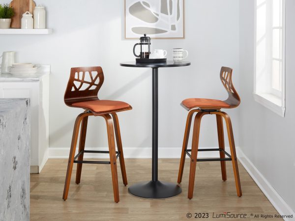 Folia 30 Orange Mid Century Modern Swivel Barstools Set of 2 1