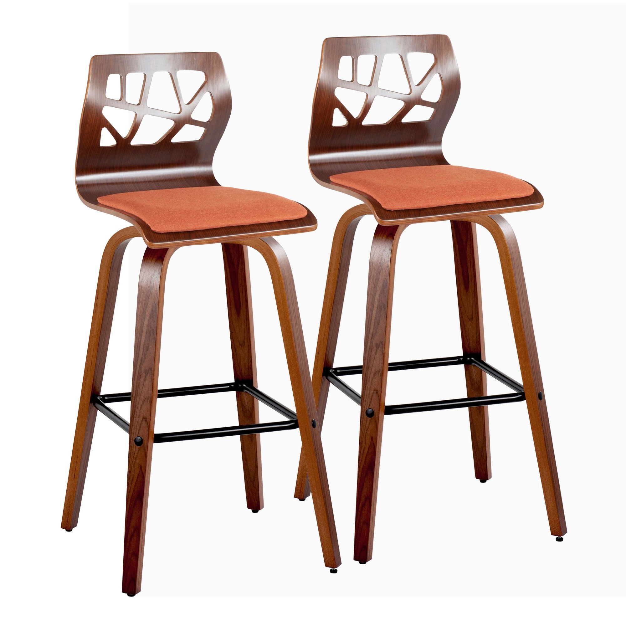 Folia 30" Orange Mid-Century Modern Swivel Barstools (Set of 2) 5 Folia 30" Orange Mid-Century Modern Swivel Barstools (Set of 2) - Image 5