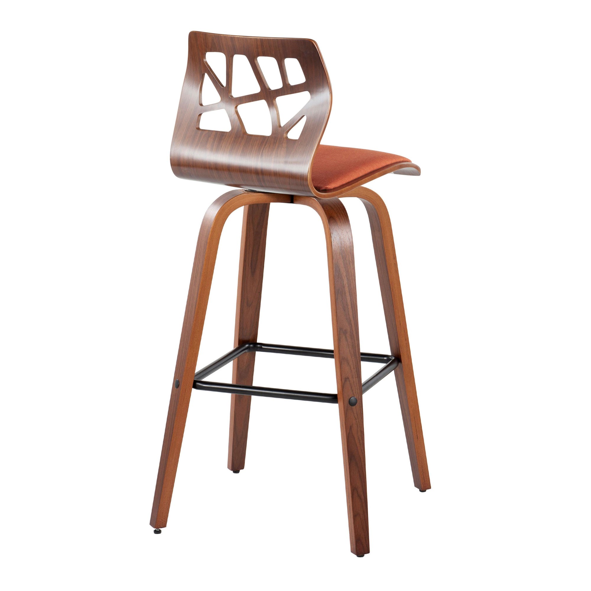 Folia 30" Orange Mid-Century Modern Swivel Barstools (Set of 2) 8 Folia 30" Orange Mid-Century Modern Swivel Barstools (Set of 2) - Image 8
