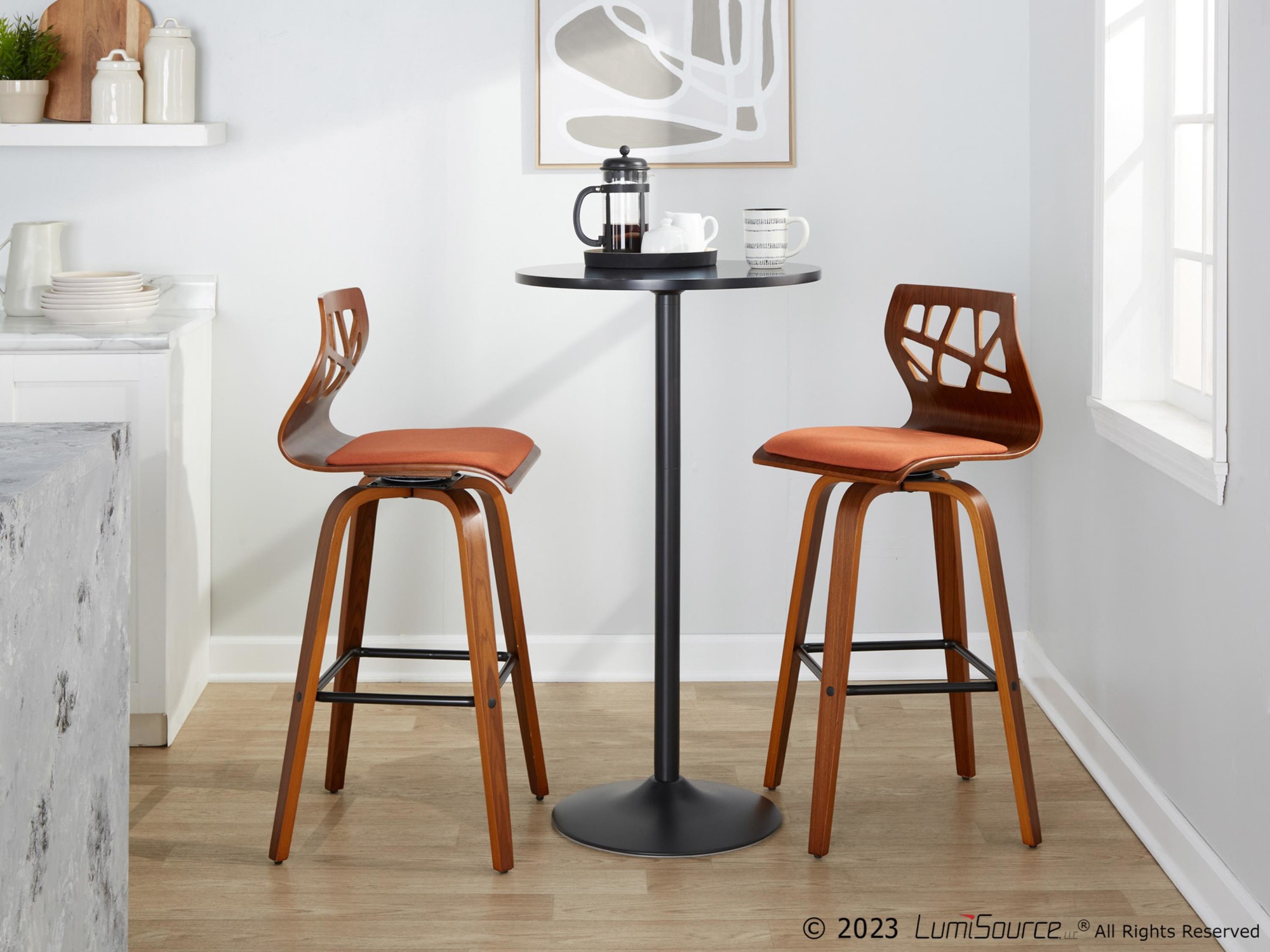 Folia 30" Orange Mid-Century Modern Swivel Barstools (Set of 2) 1 Folia 30" Orange Mid-Century Modern Swivel Barstools (Set of 2)