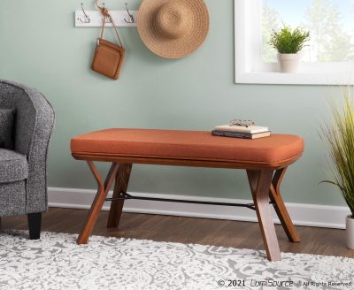 Folia 42-Inch Mid-Century Modern Walnut and Orange Bench