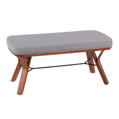 Folia 42-Inch Walnut Wood and Grey Fabric Bench