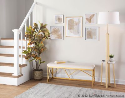 Folia Contemporary Gold Steel White Velvet Bench