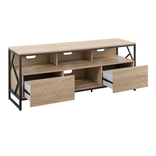 Folia Contemporary Natural Wood and Black Steel TV Stand 2