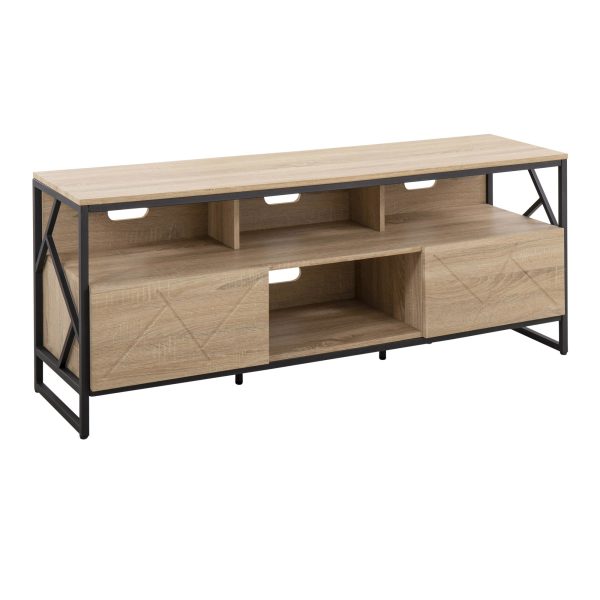 Folia Contemporary Natural Wood and Black Steel TV Stand 3