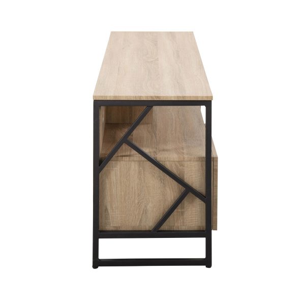 Folia Contemporary Natural Wood and Black Steel TV Stand 4