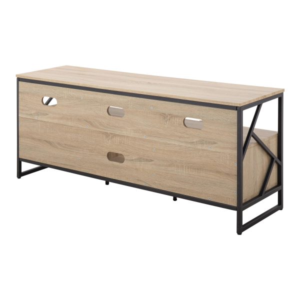 Folia Contemporary Natural Wood and Black Steel TV Stand 5