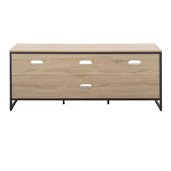 Folia Contemporary Natural Wood and Black Steel TV Stand 6