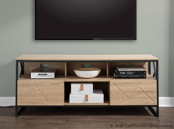 Folia Contemporary Natural Wood and Black Steel TV Stand