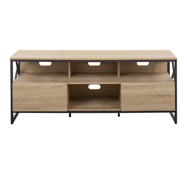 Folia Contemporary Natural Wood and Black Steel TV Stand 7
