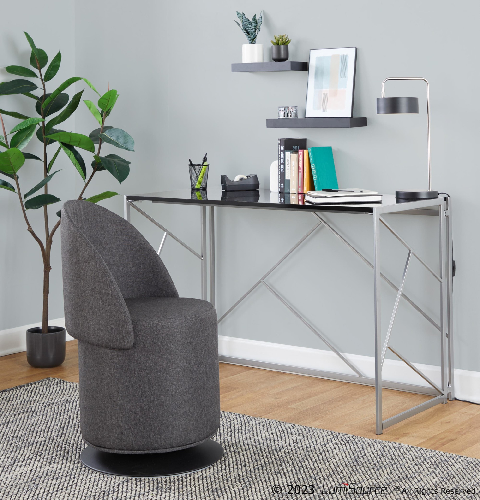 Folia Contemporary Silver and Black Desk 2 Folia Contemporary Silver and Black Desk - Image 2