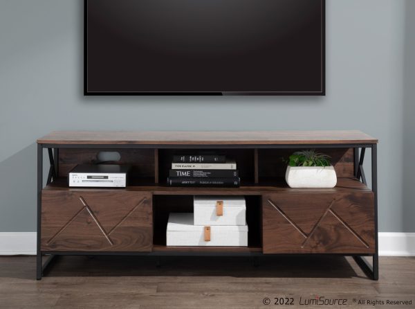 Folia Contemporary Walnut Wood and Black Steel TV Stand 1
