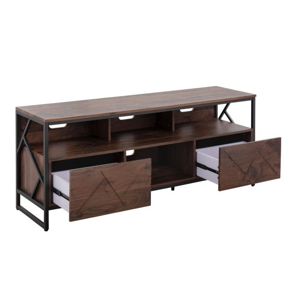 Folia Contemporary Walnut Wood and Black Steel TV Stand 2