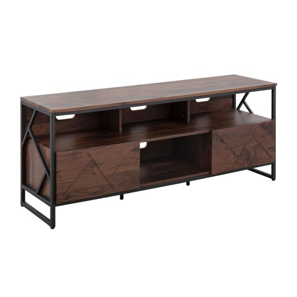 Folia Contemporary Walnut Wood and Black Steel TV Stand 3