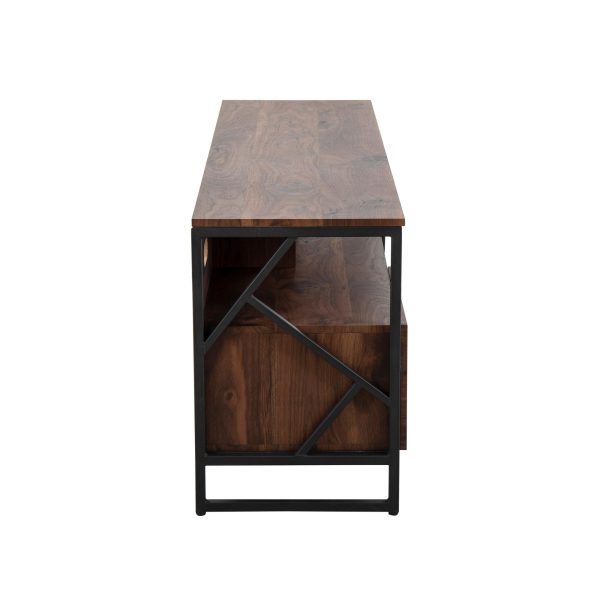 Folia Contemporary Walnut Wood and Black Steel TV Stand 4