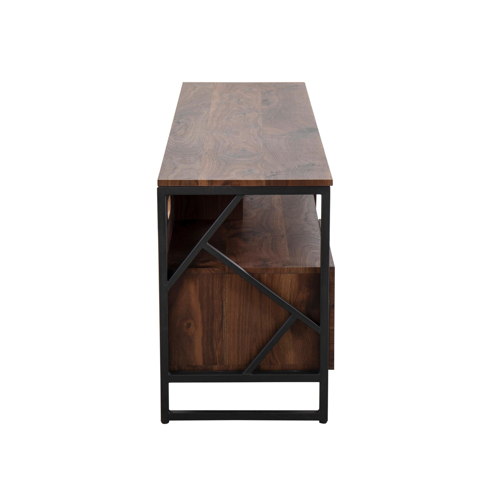 Folia Contemporary Walnut Wood and Black Steel TV Stand 4 Folia Contemporary Walnut Wood and Black Steel TV Stand - Image 4
